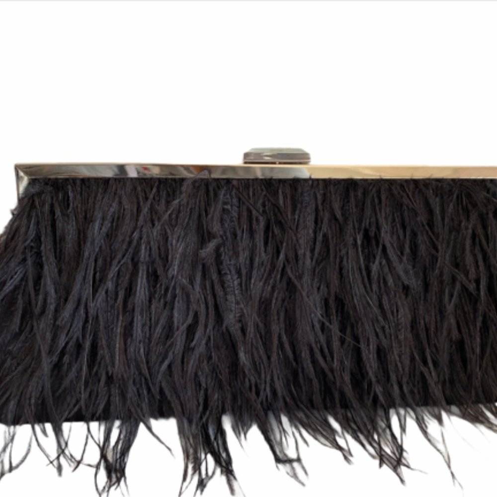 INC Black Satin Feather Clutch